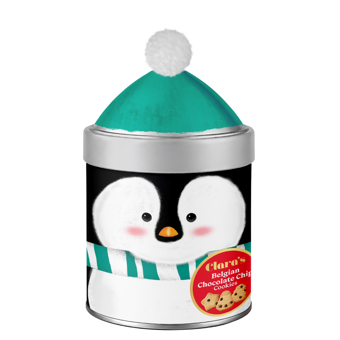 Clara's Christmas Penguin Belgian Chocolate Chip Cookies Tin