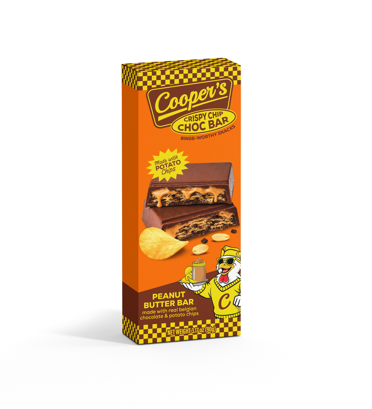 Cooper's choco bar with peanut butter and potato crisps