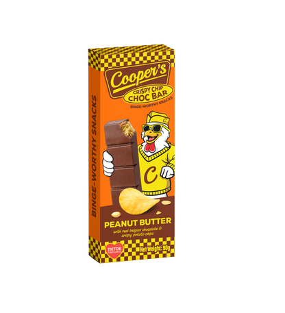 Cooper's choco bar with peanut butter and potato crisps