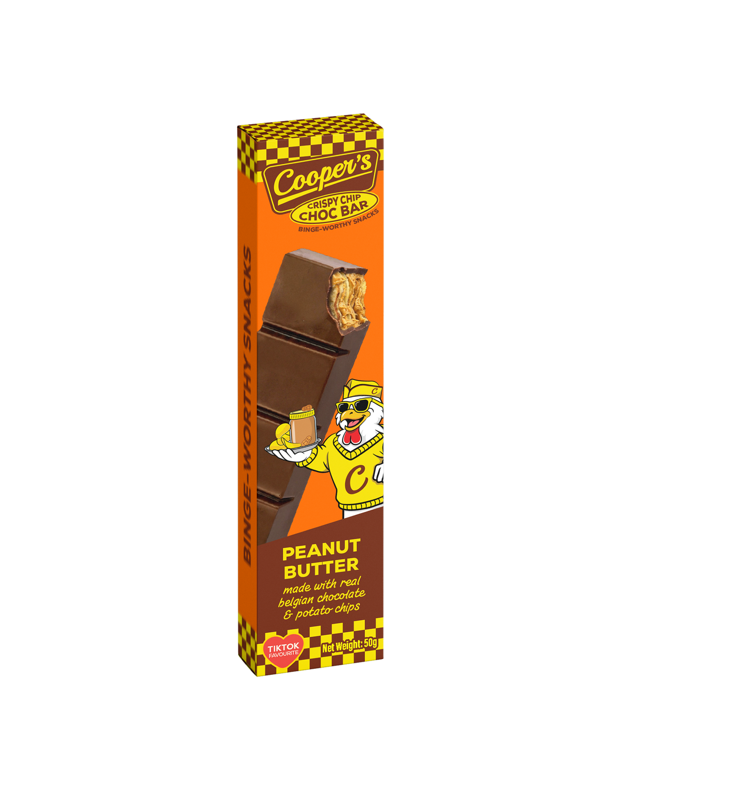 Cooper's choco bar with peanut butter and potato crisps