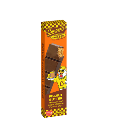 Cooper's choco bar with peanut butter and potato crisps