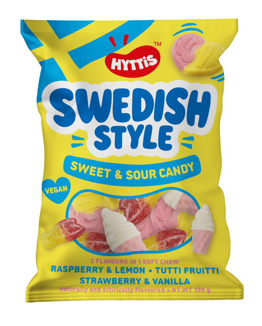 Hyttis Swedish Style Raspberry & Lemon, Tutti Frutti, and Strawberry & Vanilla Candy