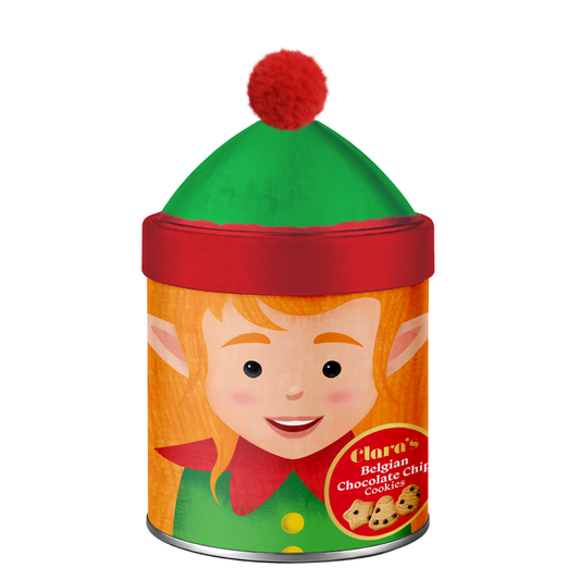 Clara's Christmas Elf Belgian Chocolate Chip Cookies Tin